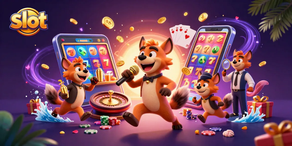 Spinning slot game excitement captured with lively hyenas in a casino.
