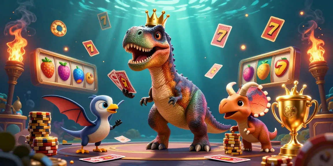 Table de jeu remplie de cartes et jetons dans un casino en ligne animé.