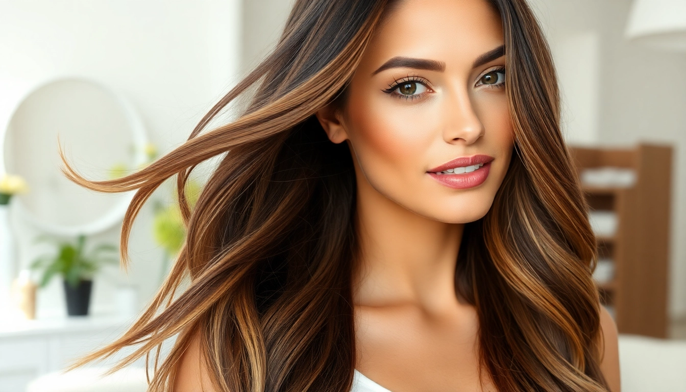Model flaunting invisi edge clip in hair extensions in a sunlit salon, showcasing natural blend.