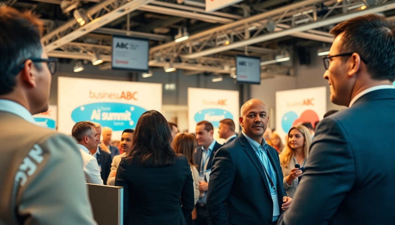 Attendees networking at the businessabc ai summit london in a vibrant conference setting.