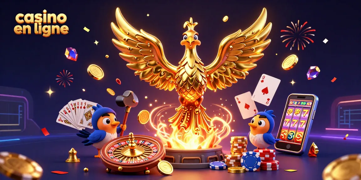 Jouez dans le casino en ligne avec des symboles de chance et des machines à sous animées en 3D.