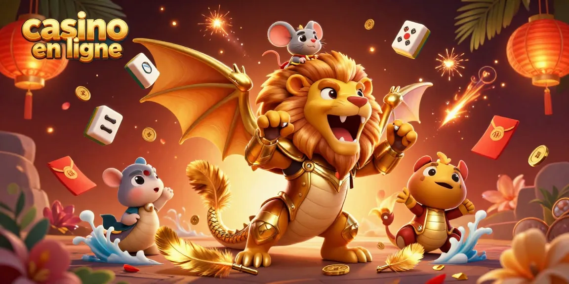 Visitez casino en ligne avec une illustration dynamique d'une chimère au design enjoué et de nombreux éléments de jeu.