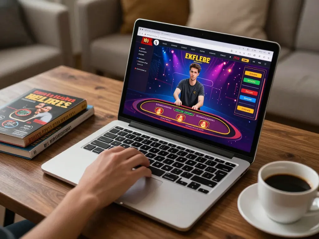 Engaging with luck8's live dealer game on a laptop for immersive online gambling experience.