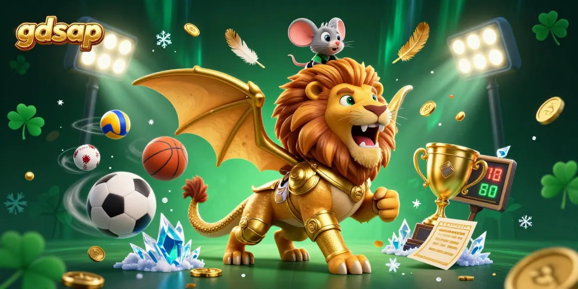 Engage in dynamic sports betting with gdsap's triumphant chimera amidst vibrant casino action elements.