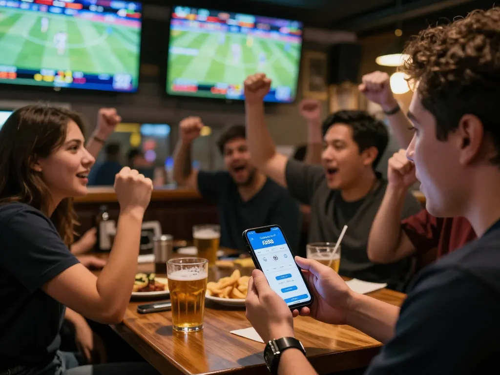 Experience fb88 đăng nhập sports betting excitement with friends in a lively bar scene