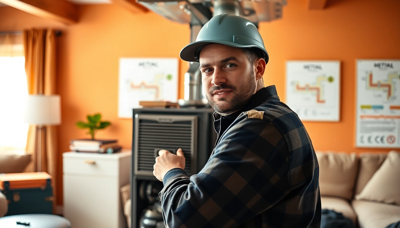 Technician overseeing furnace installation st. paul in a cozy residential setting.