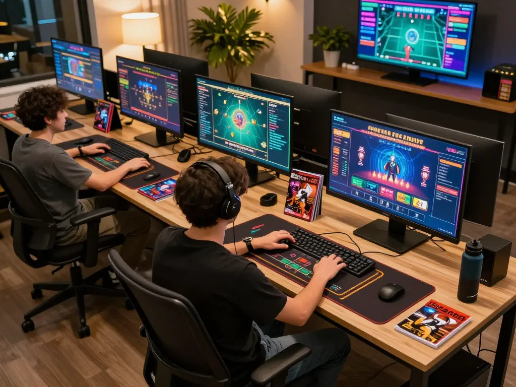 Engaging in online gambling with top quality widgets at home, showcasing live dealer games on multiple screens.
