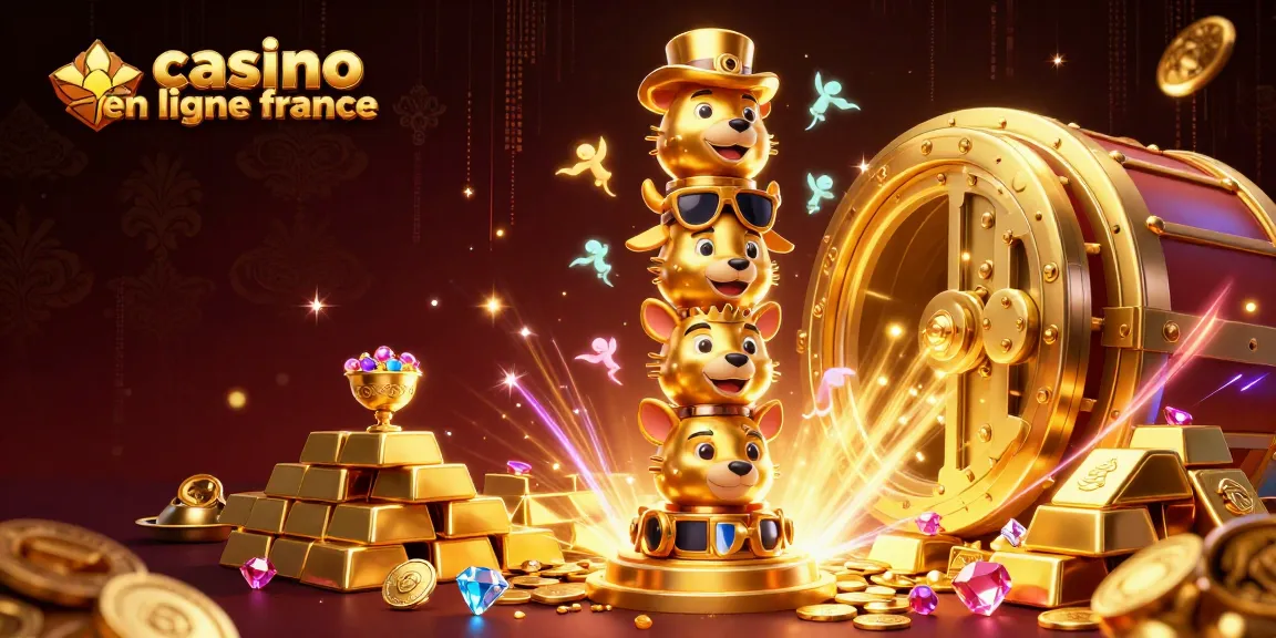 Visuel captivant de casino en ligne France, avec un totem animé et des richesses scintillantes.