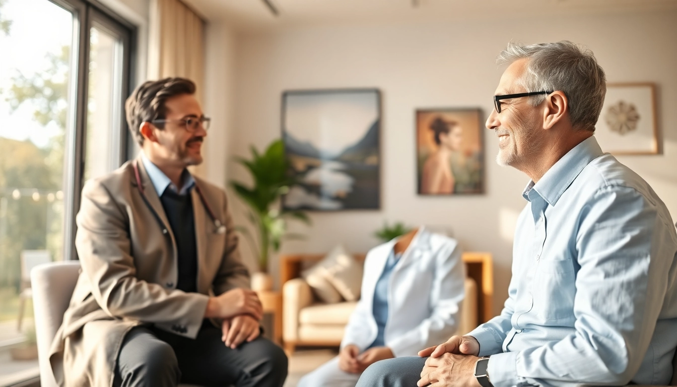 Providing psychiatry care India in a calm office setting, with a psychiatrist and patient interaction.