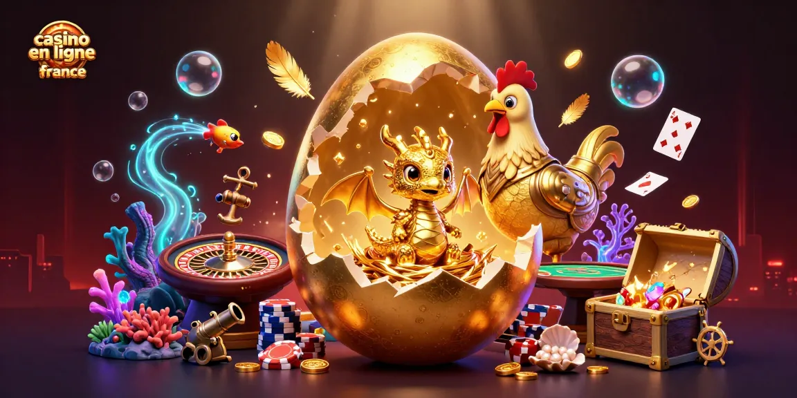 Le casino en ligne France révèle un dragon d'or au milieu des jetons de poker et une roulette.