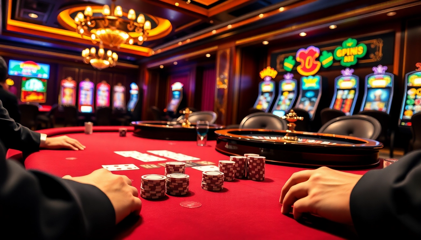 Action de poker à enjeux élevés au meilleur casino en ligne avec des jetons vibrants et une roulette illuminée.