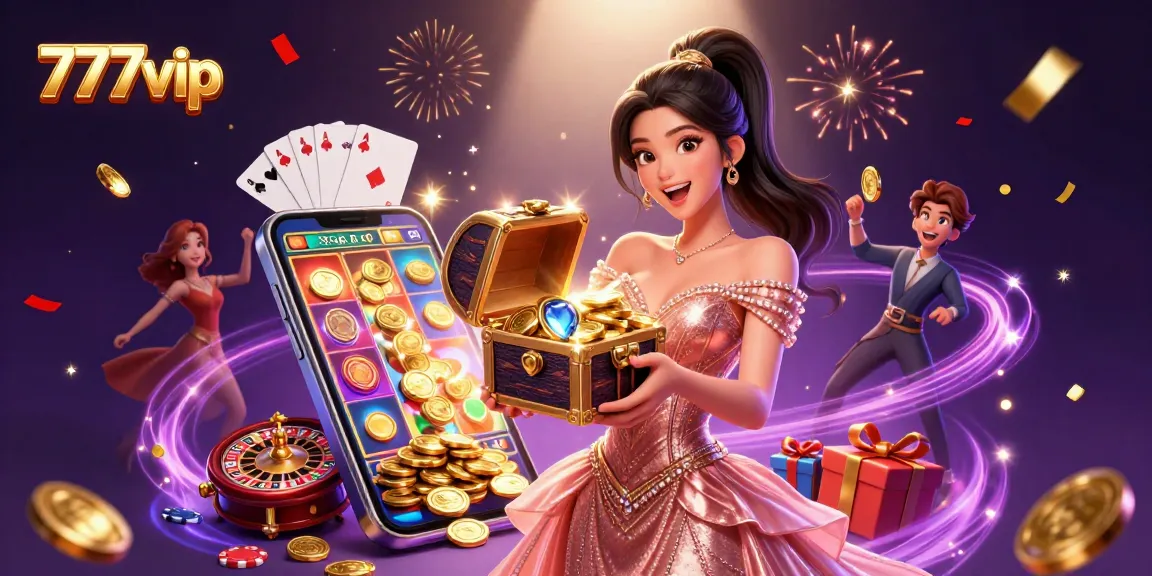 Join the excitement at 777vip with a stunning treasure chest overflowing with golden coins.