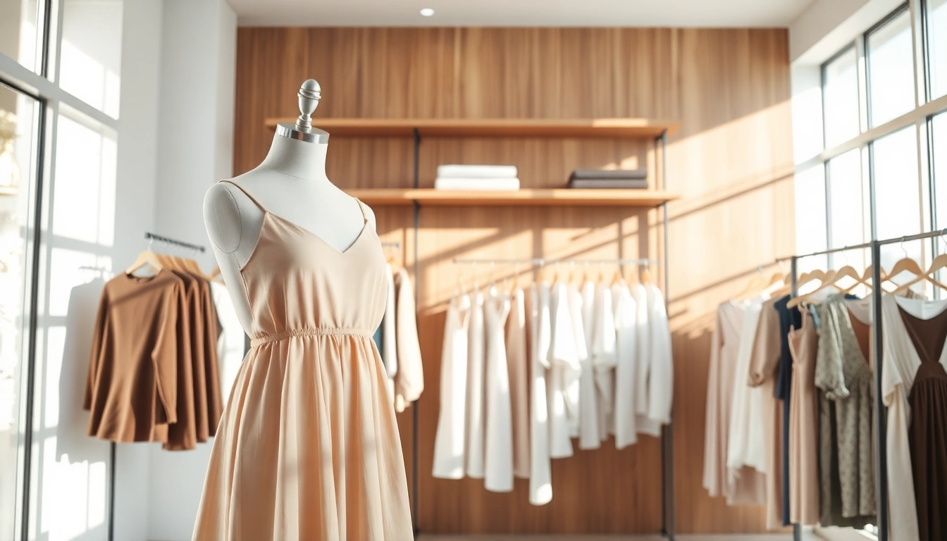Rivelle showcases a chic clothing display highlighting elegance and craftsmanship.