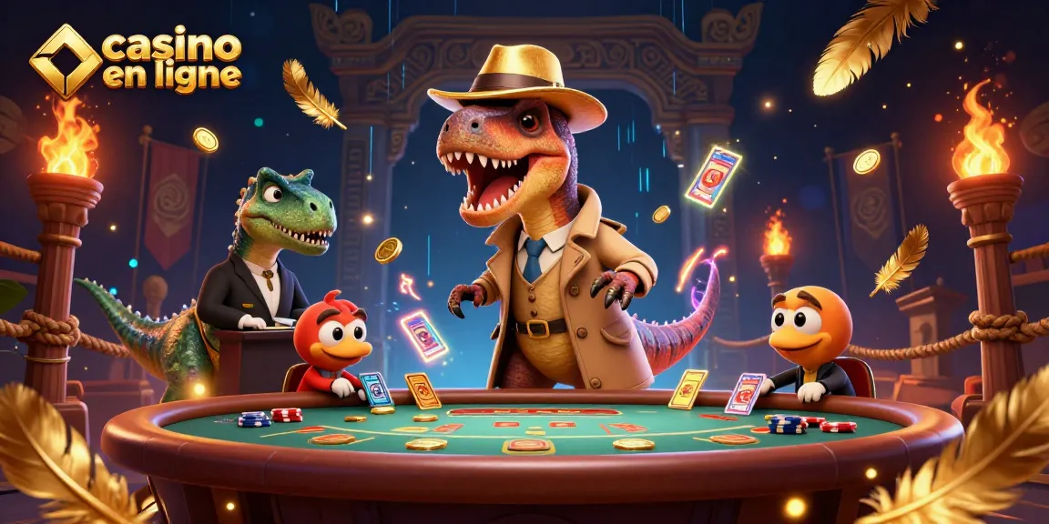 Gagnez au casino en ligne avec des personnages ludiques dans une illustration 3D dynamique.