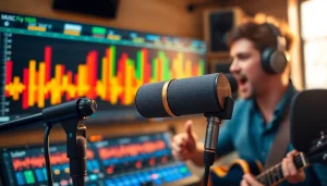 MV 88 microphone in a recording studio, capturing vibrant music.