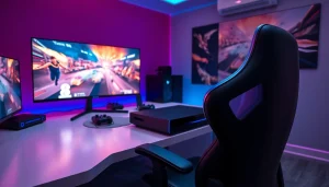 Engaging gaming setup featuring TV88 console with vibrant RGB lighting and accessories