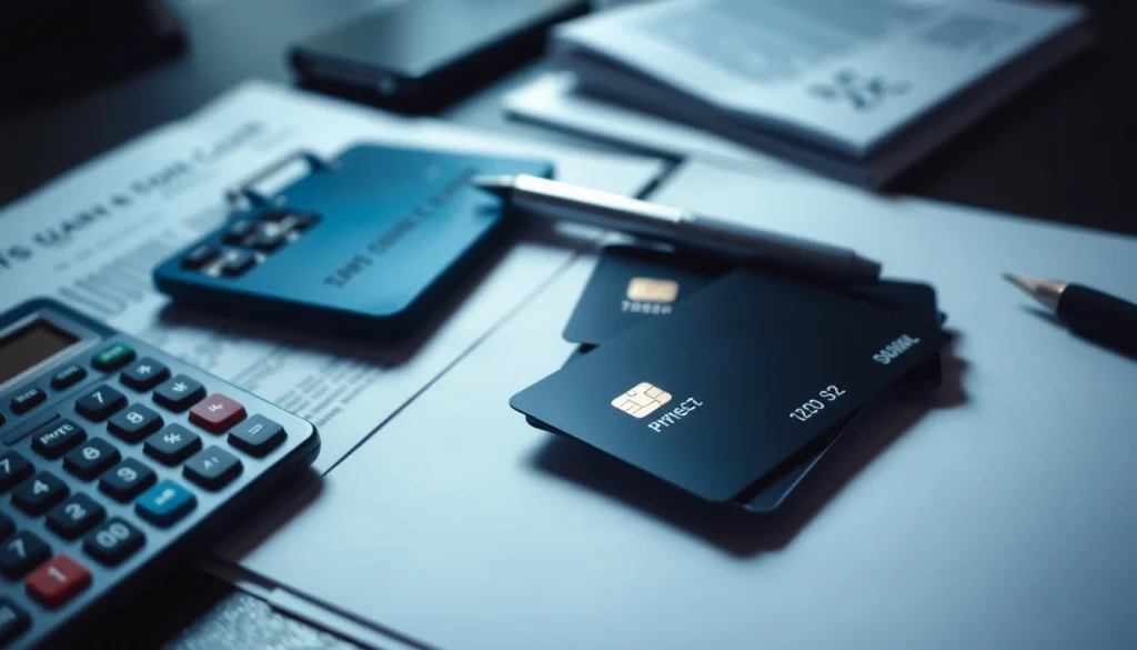 카드깡을 이해하기 위한 재정 서류와 신용 카드가 놓인 책상 위 모습