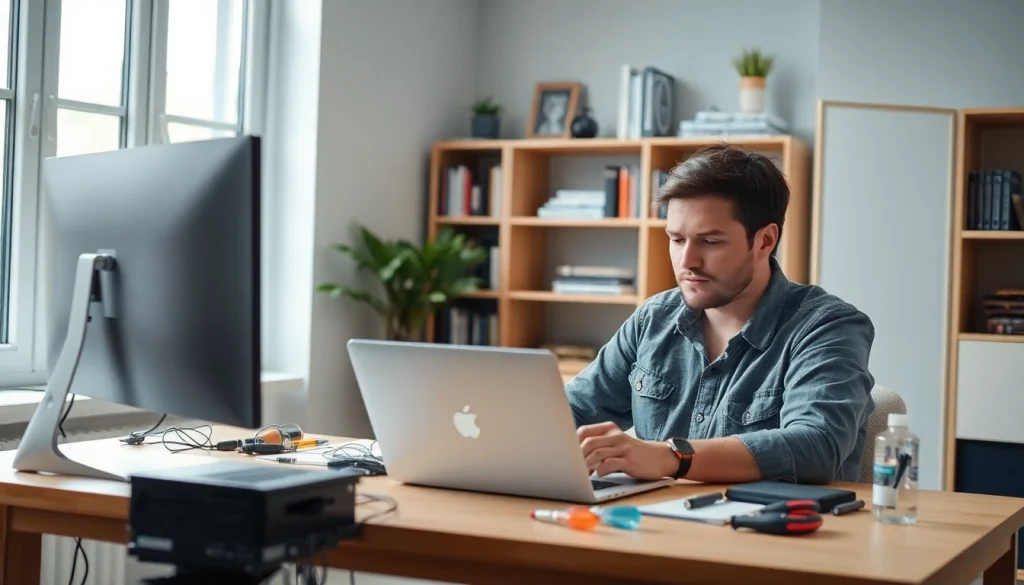 Providing professional computer help in a modern home office setting.