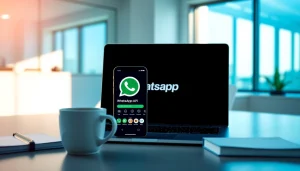 Engage with whatsapp api on a dynamic workspace showcasing productivity tools.
