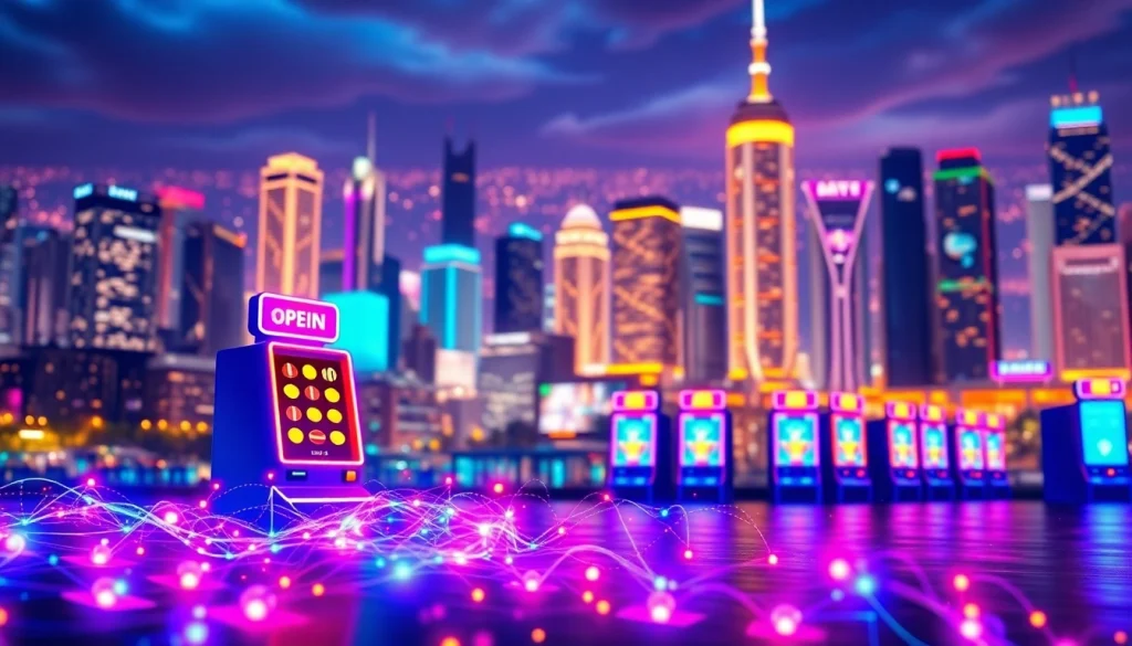 Bukti4d alternatif slot menampilkan simbol mesin slot dalam suasana kota yang dinamis.