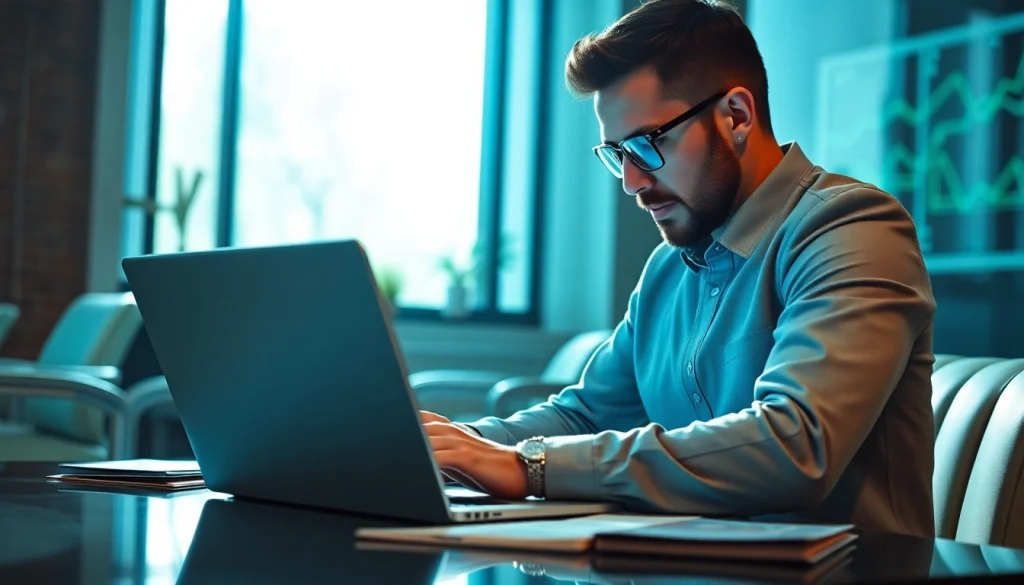 C168 digital marketing insights with a professional analyzing charts in a modern office.