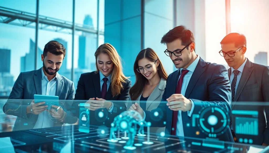 User interacting with technology at https://mohamedmmblog.tech in a professional environment with futuristic elements.