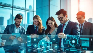 User interacting with technology at https://mohamedmmblog.tech in a professional environment with futuristic elements.