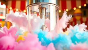 Geniet van heerlijke wafel katoen gemaakt met een kleurrijke suikermachine.