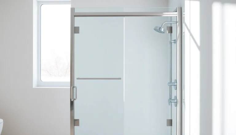 Paroi de douche en verre moderne montrant un design élégant et contemporain dans un cadre de salle de bain.