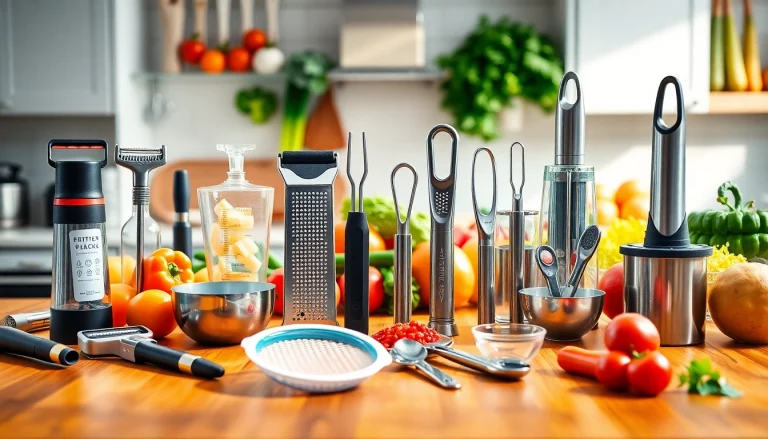Showcasing vibrant kitchen gadgets NZ on a wooden countertop with colorful vegetables.