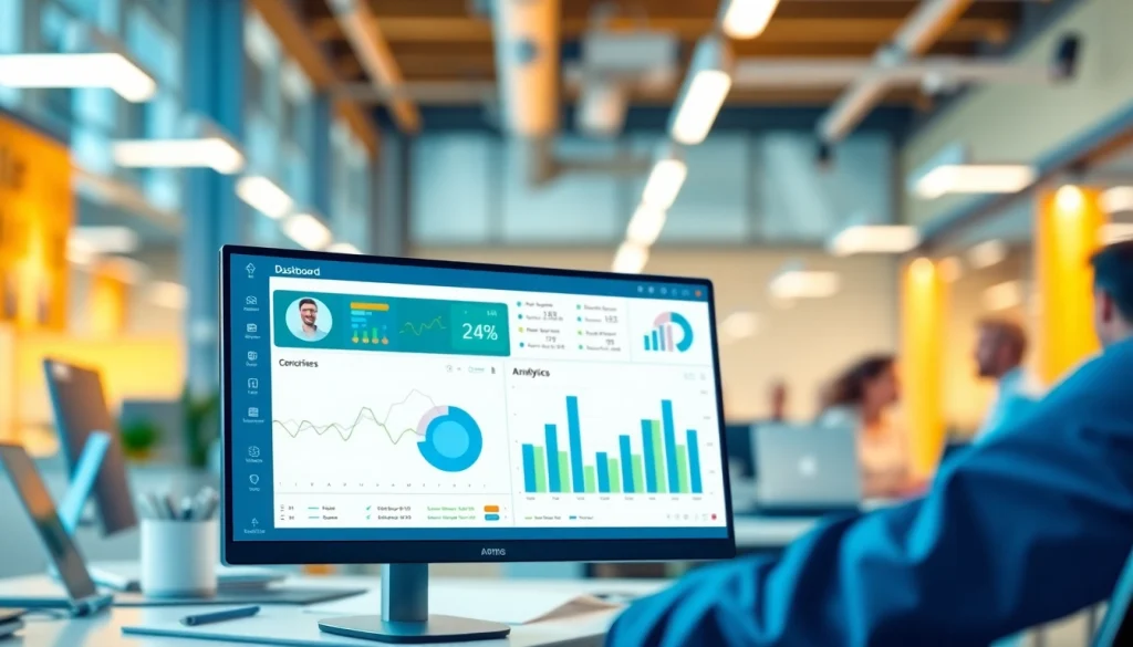 Optimize order processing software through a visually engaging dashboard in a modern office environment