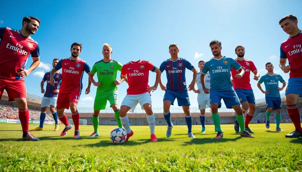 Showcasing cheap football kits worn by players in an energetic soccer match.