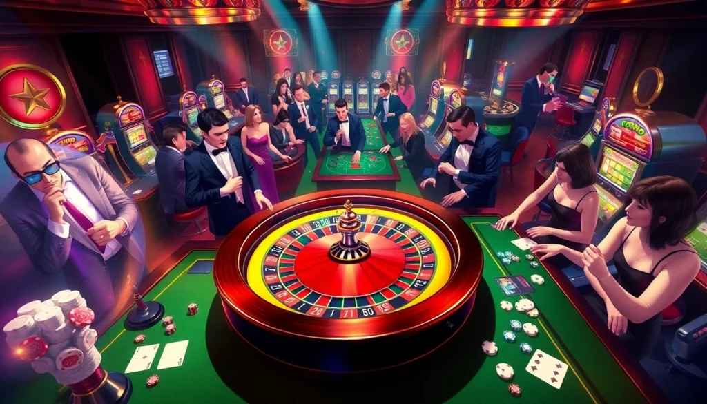Experience exhilarating thrills at 79king with vibrant casino tables, roulette wheels, and enthusiastic players.