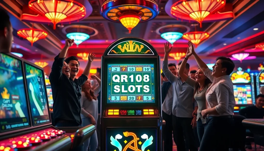 Rayakan kemenangan pada QRIS108 Slot dengan suasana kasino yang hidup.