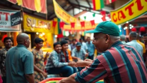 Main player actively participating in suletoto alternatif game at a vibrant market scene.