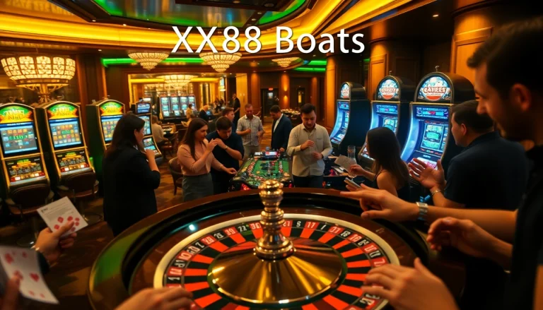 Thrilling XX88 Boats display at a casino filled with eager players engaging in gambling activities.