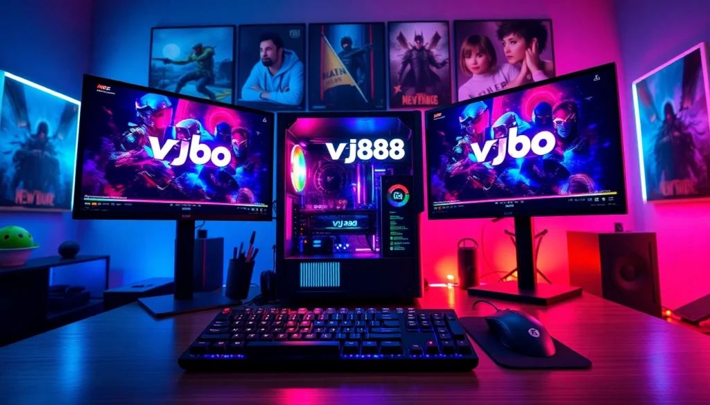 Explore the vibrant digital gaming setup featuring vj88 interface with bright RGB lighting.