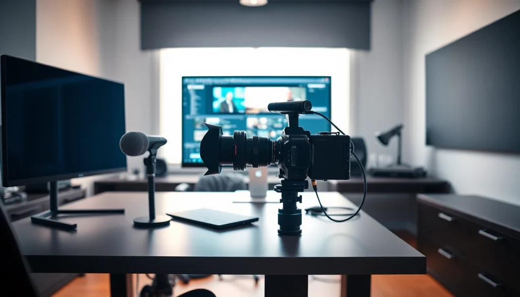 Showcasing video capture setup with a camera, computer, and editing software for content creation.