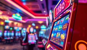 Menangkan pengalaman bro138 slot dengan ilustrasi mesin slot digital yang berwarna-warni.