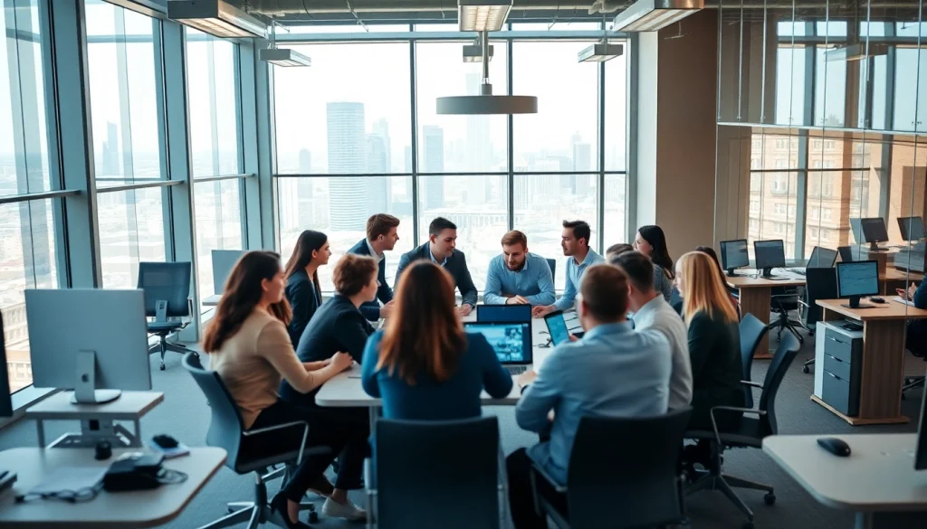 Showcase of IT Companies professionals collaborating in a modern tech workspace.