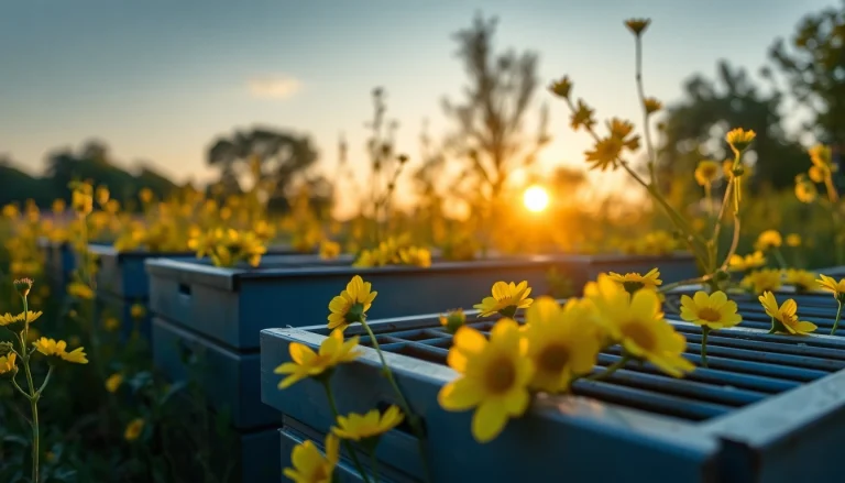 Colmenas de plástico organizadas en un apiario, destacando su diseño moderno y funcional.