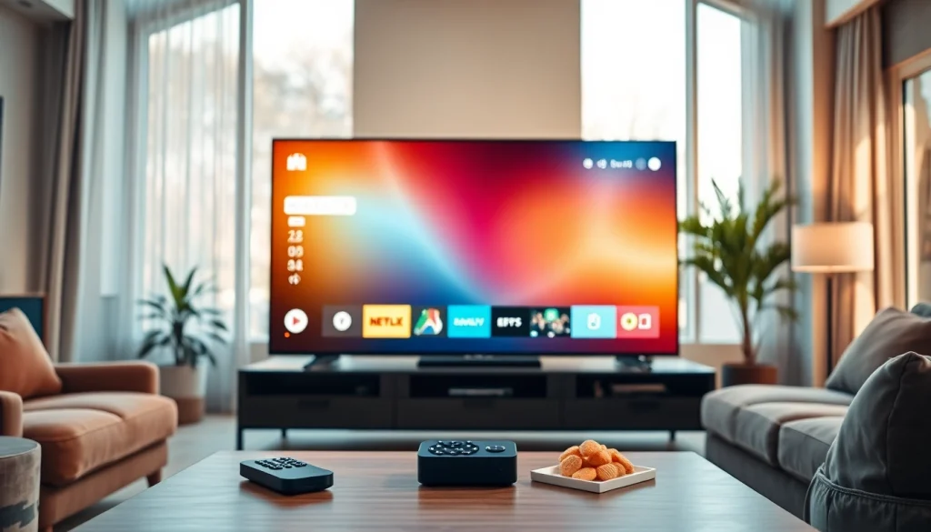 Engaging interface of iron tv pro showcased on a modern TV in a cozy living room.