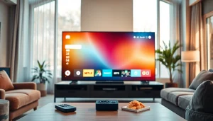 Engaging interface of iron tv pro showcased on a modern TV in a cozy living room.