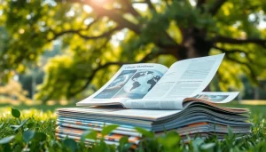 Read about environmental issues at https://www.unsustainablemagazine.com in a serene magazine setting.