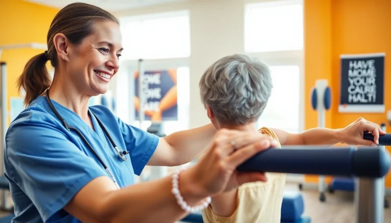 Health in Motion Rehabilitation therapist helping a patient exercise, showcasing personalized care.