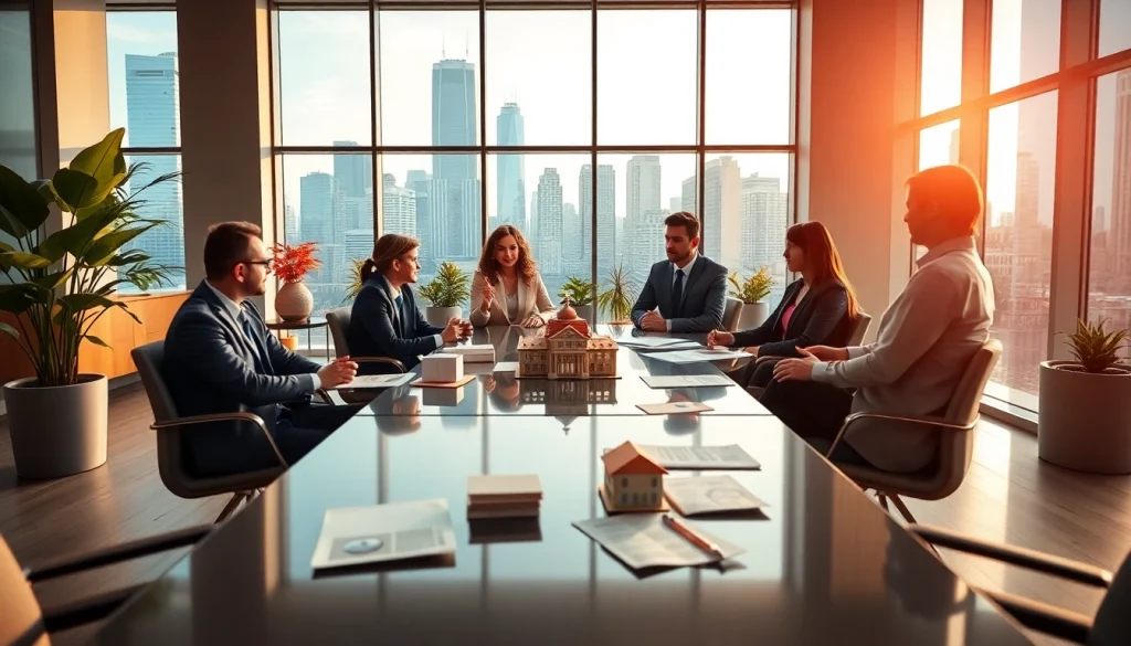 View professionals collaborating on new properties at https://newdeveloperlaunch.sg in a modern office.