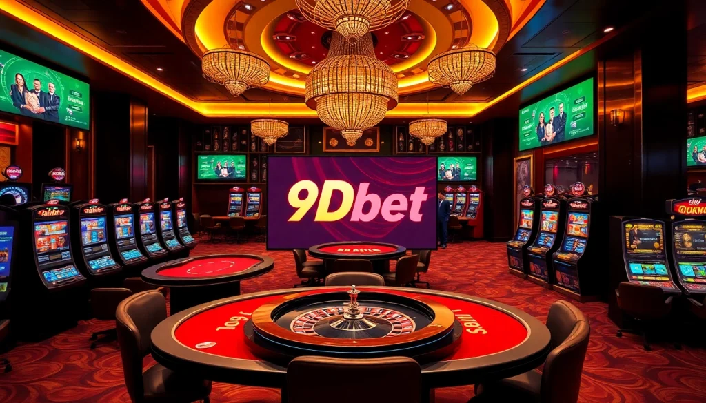 Experience the thrill of high-stakes gaming at 9Dbet with vibrant casino visuals showcasing live dealers and engaging games.