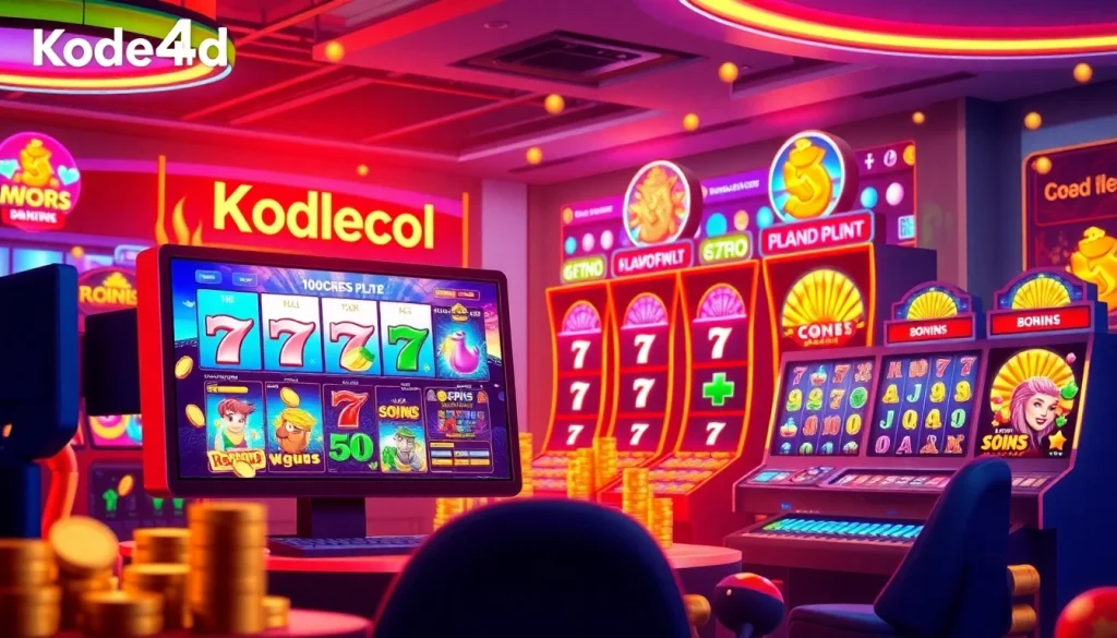 Kode4d online gaming interface with colorful slot games and vibrant visuals