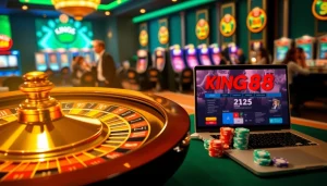 Experience luxury gaming at king88.com with vibrant casino visuals and engaging betting activities.