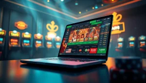 Experience thrilling online gambling at https://f8betink.io/ with vibrant visuals of a digital casino interface.